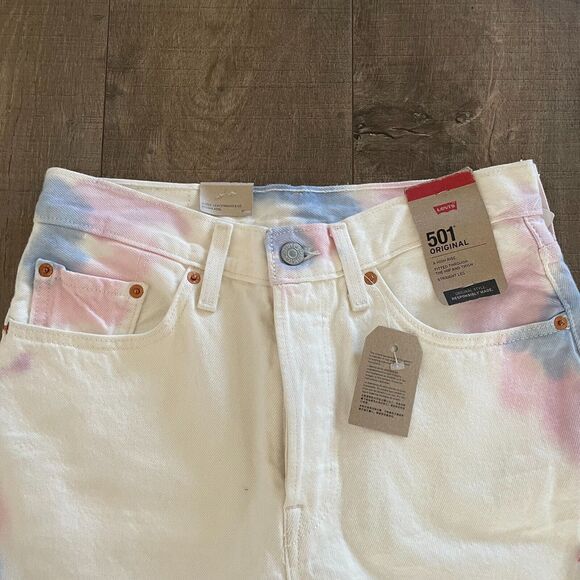 NWT Levi's 501 Jeans Denim Y2K Women Size 27x30 White Tie Dye Denim‎ Button Fly - Picture 4 of 16